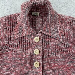 Vintage Cardigan Sweater Women's Medium Red Gray Marled‎ Button Front Rib Knit